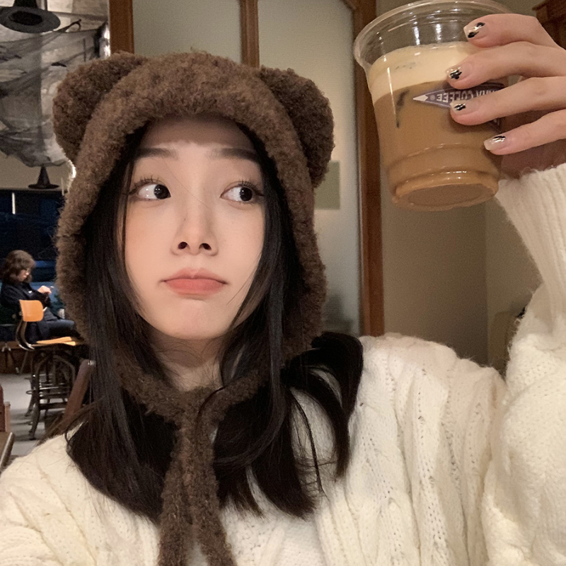 Japanse Kawaii Vrouwen Hoeden Schattige Beer Oren Pluche Mutsen Herfst En Winter Warm Gehoorbescherming Gebreide Touw Bommenwerper Hoed