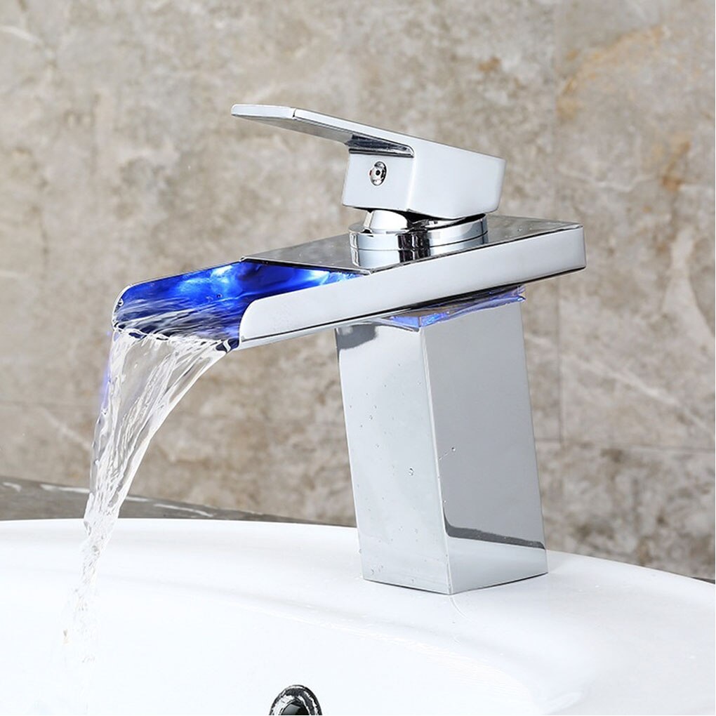 Waterfall Bathroom Sink Tap Faucet Glass Spout Brass Single Handle Kitchen Sink Basin Faucet