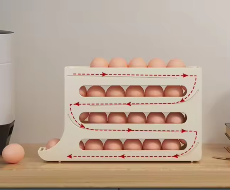 Eggs Holder for Fridge,4 Tiers Auto Rolling Fridge Egg Organizer,Space-Saving Egg Dispenser Holder,Holds 30 Eggs,Kitchen