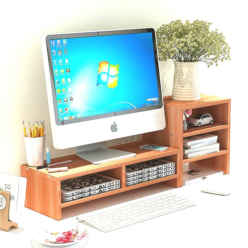 Computer Monitor Increased Shelf Desktop Keyboard Storage Rack Bookshelf black/brown