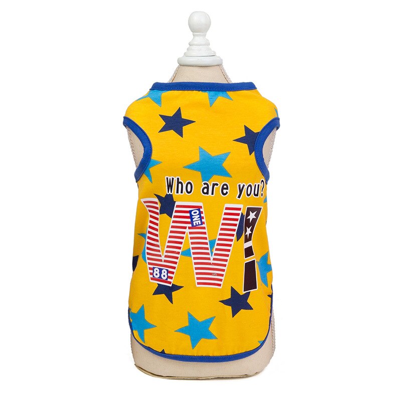 Base Dog Clothes Cheap Spring Summer Five-Pointed Star Printing Pet Vest Dogs Sport Shirt Pets T shirt Cats Clothing: Yellow / XL