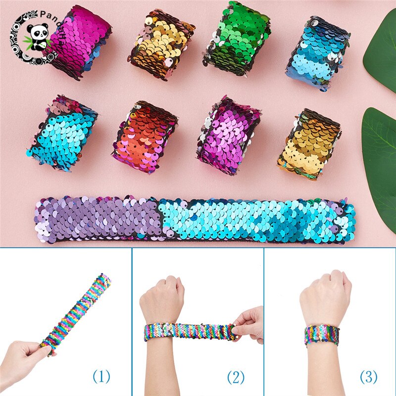 Pandahall 14 stuks/set zeemeermin slap armbanden tweekleurige omkeerbare bedel pailletten flip polsbandjes voor sieraden bevindingen 25 x 3mm