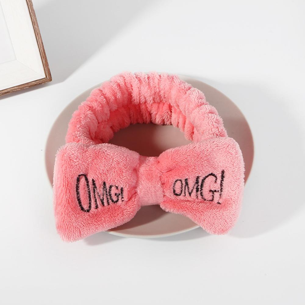 Soft OMG Letters Coral Fleece Wash Face Mix Color Bow Hair bands Clips For Women Girls Headbands Hair Styling Tool: 01 coral