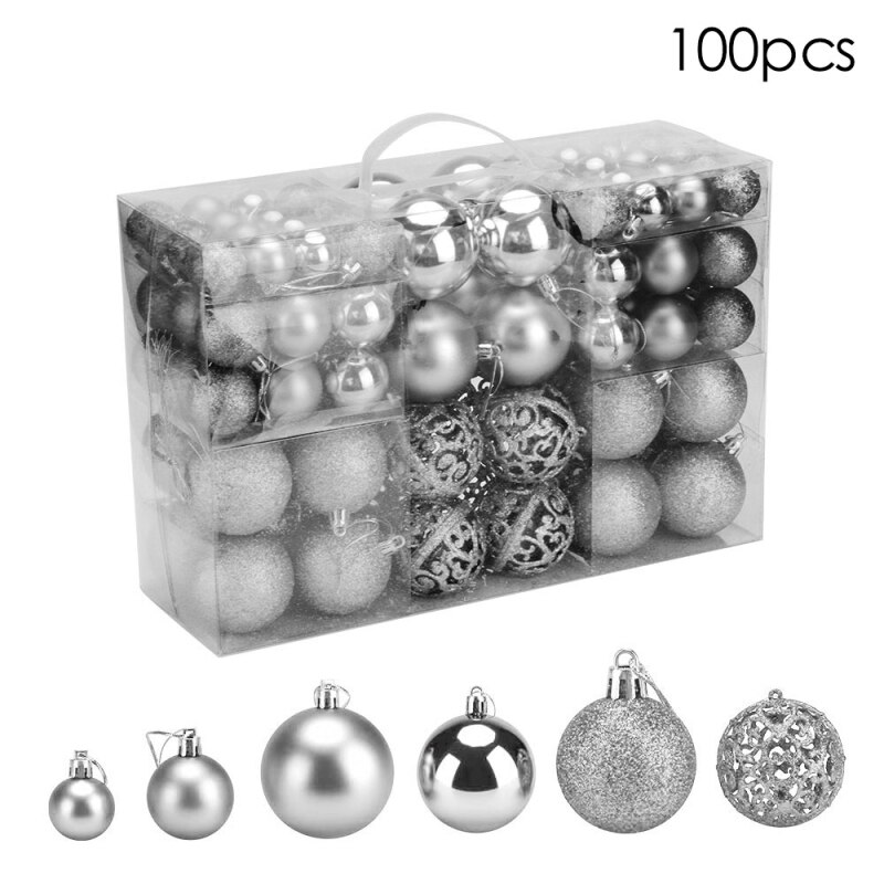 TTLIFE 100 Pieces Christmas Ball Ornaments Xmas Tree Ball Bauble Hanging Home Colorful Party Ornament Festival Decor Solid Box: 01
