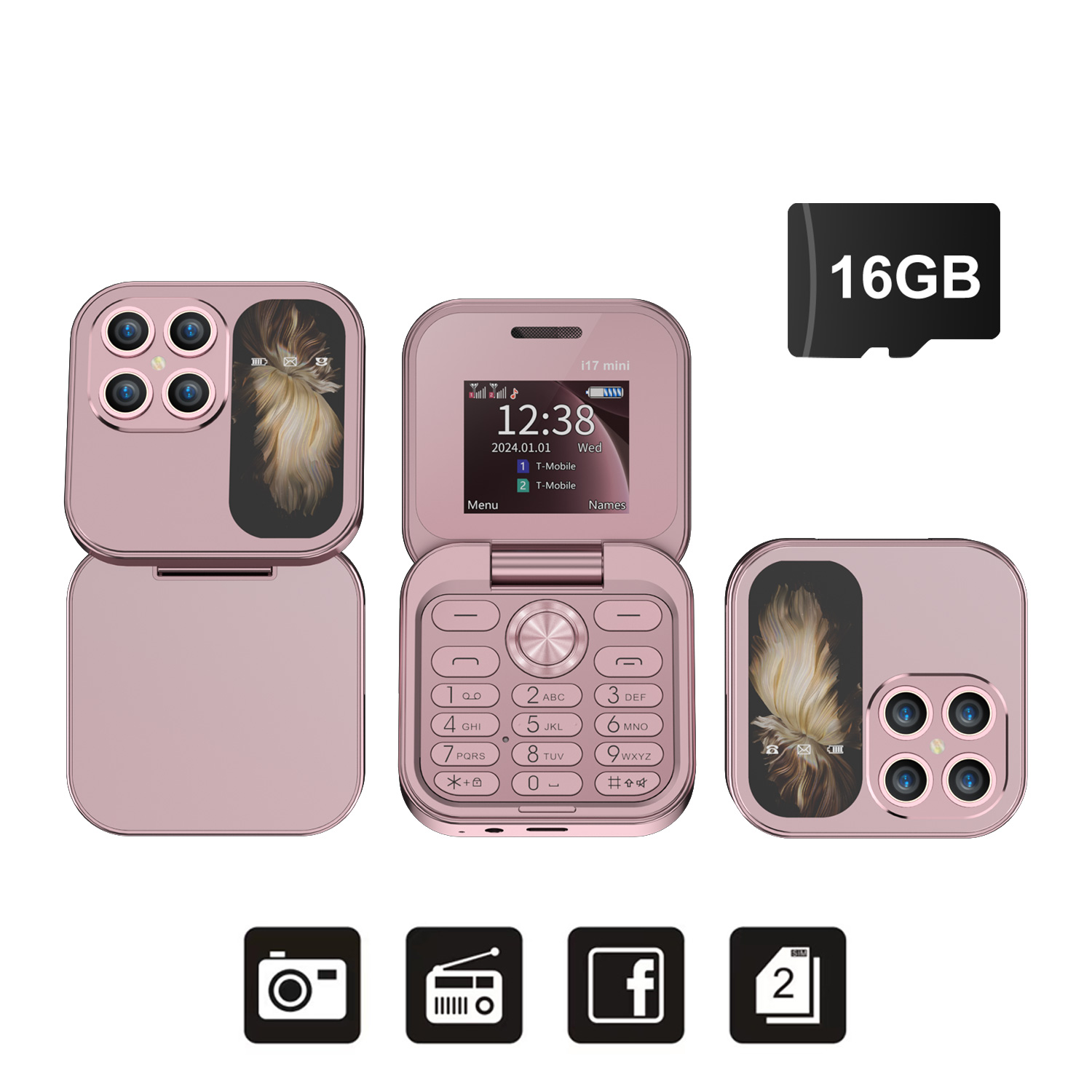 SERVO i17 Mini kippen praktisch 2G Netzwerk 1,77 Zoll Bildschirm Dual SIM Taschenlampe Geschwindigkeit wählen FM Radio Kleine faltbare Telefon: gelb