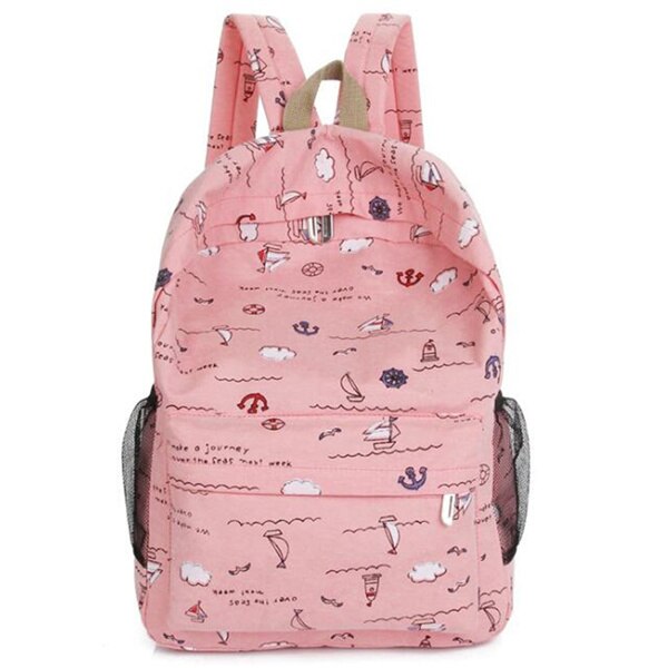 Yogodlns Canvas Doek Rugzak Voor Student Meisjes School Boek Schoudertas Reizen Vrouwen 'Knapzak Eenvoudige Zeilen Print Bagpack: Pink