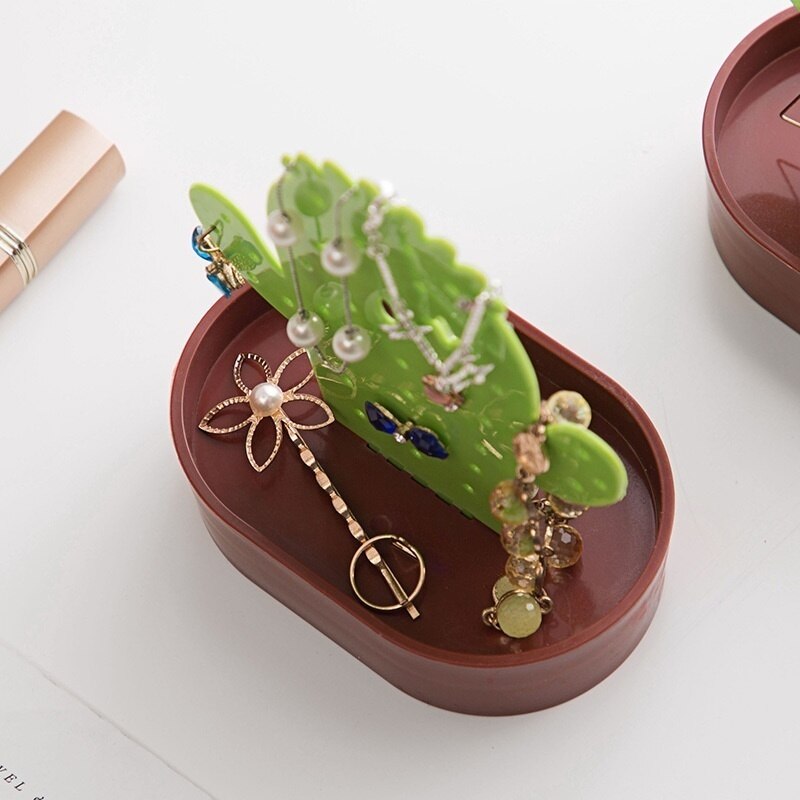 1 stk plastik kaktus form øreringe ringe holder bøjler armbånd smykker organizer display stand opbevaringsstativ til piger kvinder