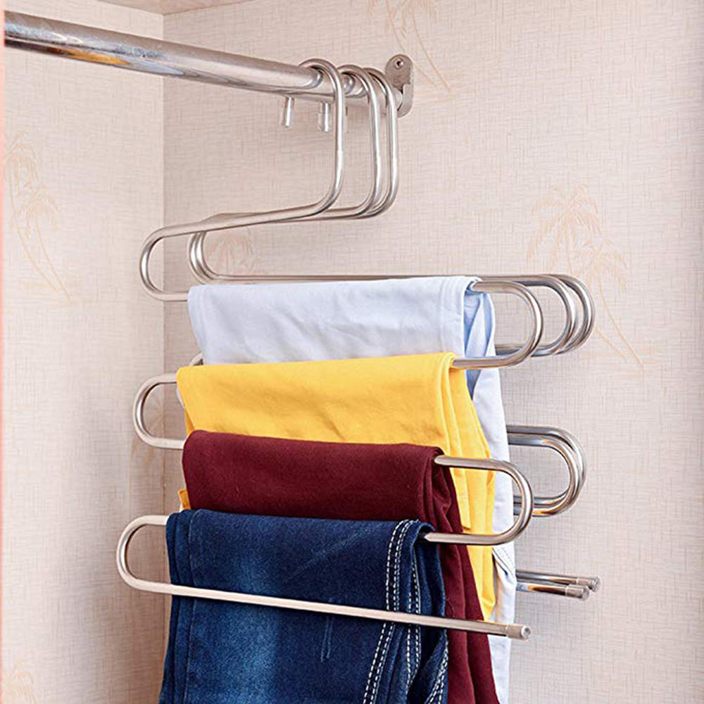 2 deler rustfritt stål bukser bukser kleshenger jeans belte skjerf tørkestativ klær garderobe lagring organisasjon