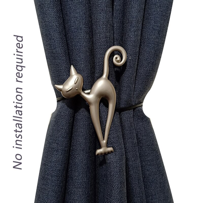 Gordijnbinders in de vorm van een kat, sterke gordijnbanden, legering, ophangriemen, touwen, gordijnhouders, gordijnroedes, accessoires, gordijnringen, zilver