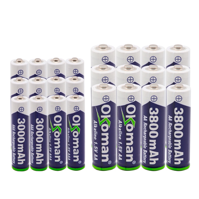 High capacity 1.5V AAA 3000mAh Alkaline Rechargeable battery + 3800 mAh AA Alkaline battery for LED light toy clock MP3 player