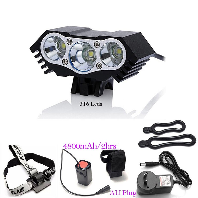 3T6 Regendicht Fiets Stuur Hoofd Verlichting Ebike Fiets Led Licht Koplamp 8.4V Mtb Lamp Rijden Koplamp Cyclus Accessoires: AU-4800mAh