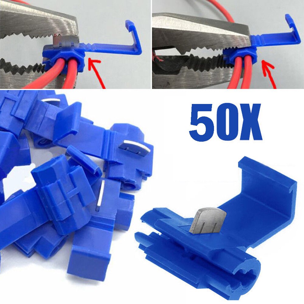 50 Uds azul eléctrico cerradura escocesa de conectores de cable terminales de empalme rápido crimpado para AWG 14 -16 accesorios de estilo de coche