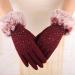 gloves women Winter Warm patchwork Gloves 3 color full finger women lady girl glove gants femme: Red