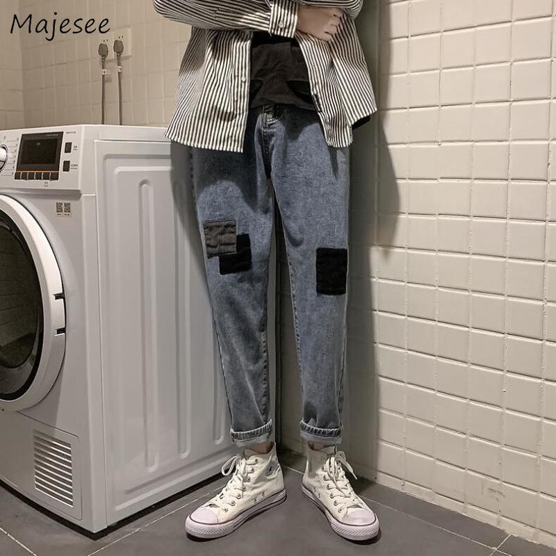 Män jeans lapptäcke ankellängd rak denim trendiga män fritid fast löst matchande cowboybyxor chic retro