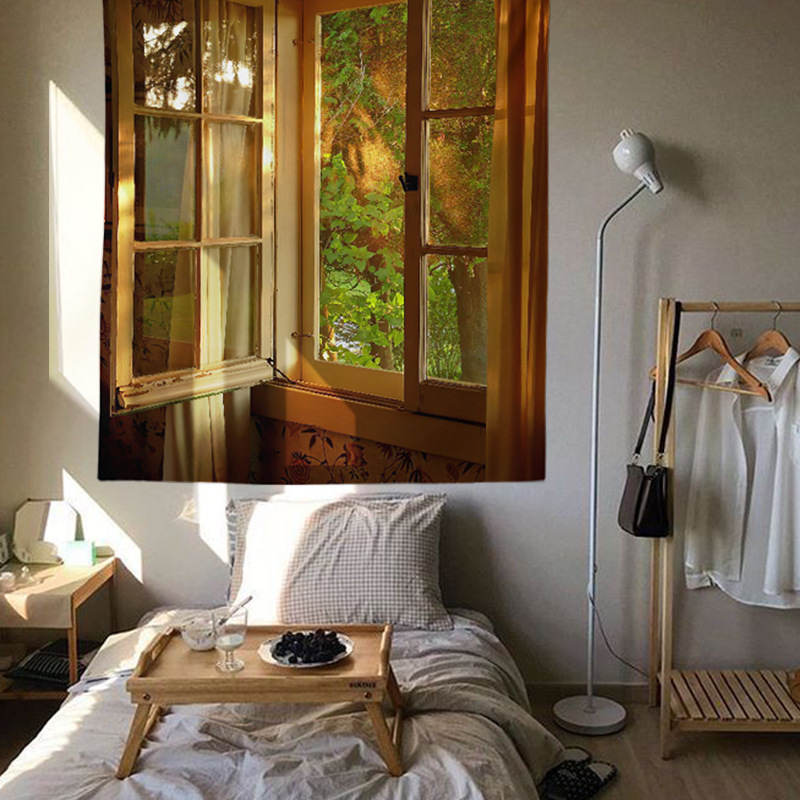 Window Scenery Tapestry Wall Hanging Teen Room Decor Boho Nordic Home Cute Aesthetic Bedroom Decoration