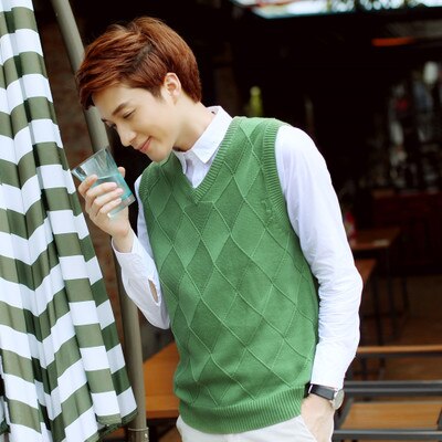 Pull en cachemire doux sans manches pour homme, Style de , décontracté, Slim, en laine extensible: green / XXL