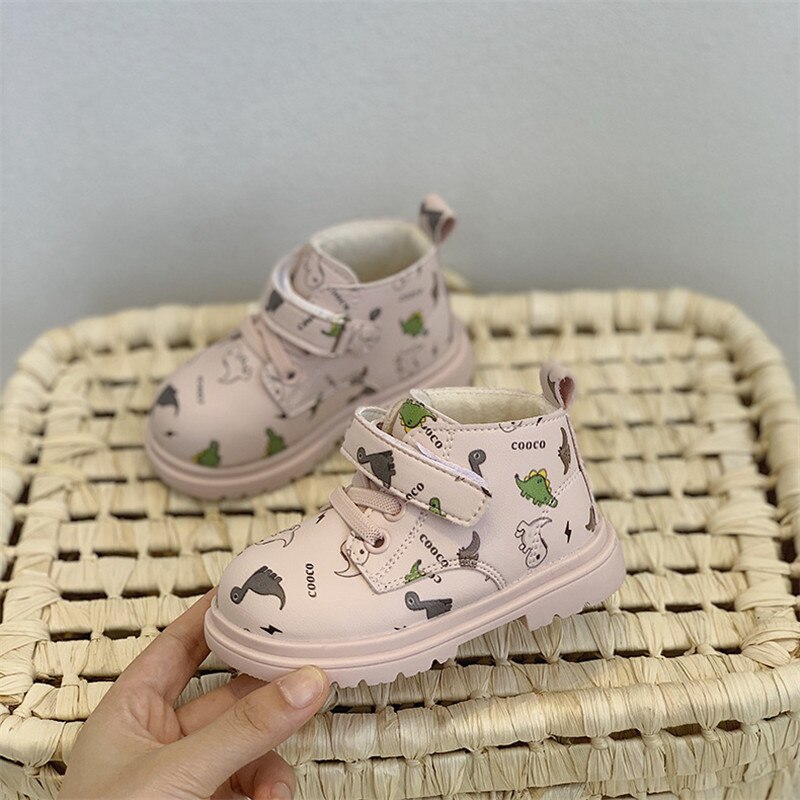 winter neue baby high-top nette kleinkind stiefel jungen dinosaurier haken runde kopf baumwolle warme stiefel mädchen cartoon baby martin stiefel