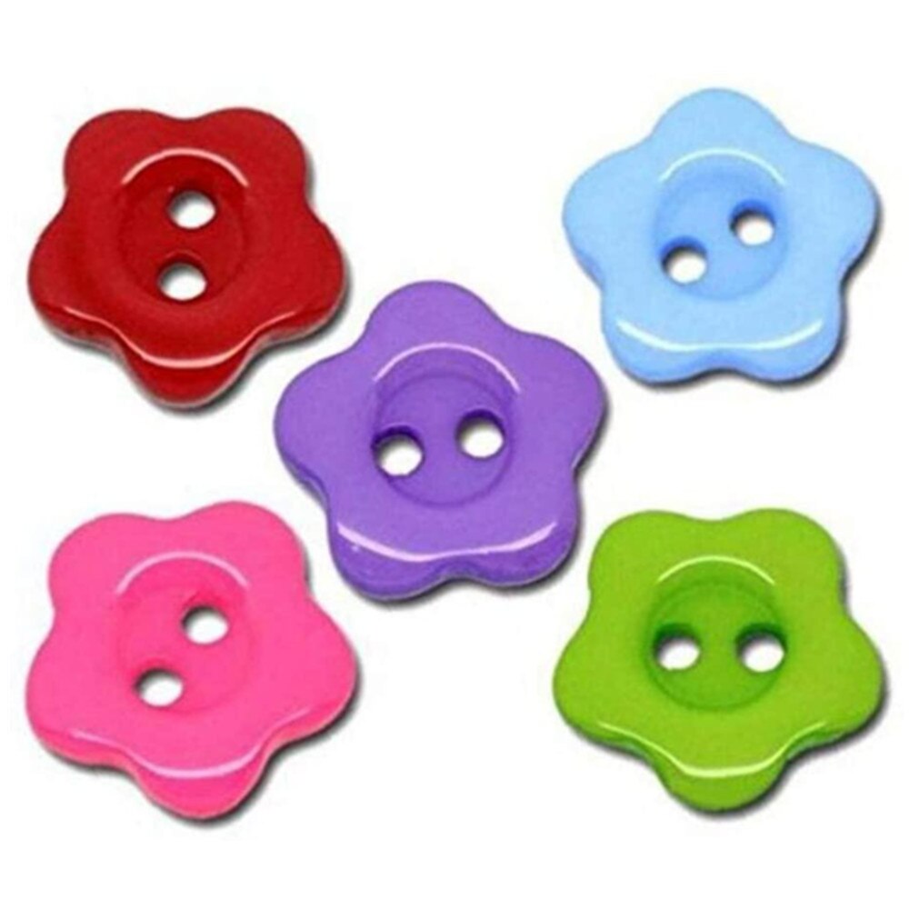 50Pcs14mm Mixed Plastic Flower 2 Holes Buttons, for Sewing, Scrapbooking, Crafts, Jewellery making, Knitting 7NK24