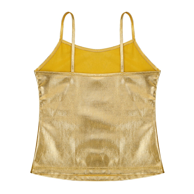 Grote Meisjes Spaghetti Schouderbandjes Glanzend Metallic Hemdje Tank Tops voor Ballet Dans Concurrentie Stage Performance Kleding