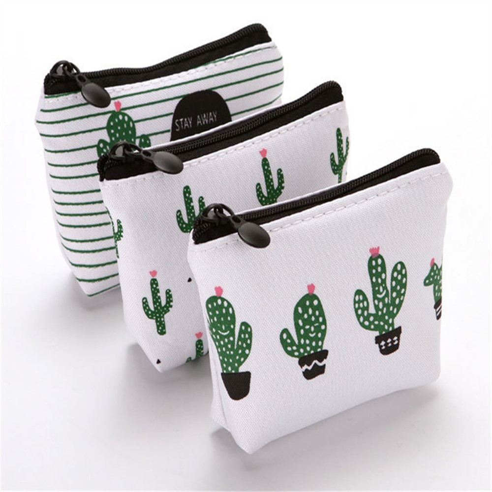 Portemonnee Canvas Key Case Dames Handtas Plant Print Creatieve Cactus Mini Doek Zak Dames Lippenstift Packet