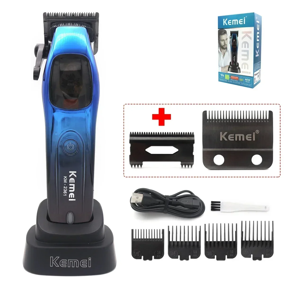 Kemei 2361 10000 tr/min tondeuse à cheveux professionnelle pour hommes moteur magnétique lame DLC avec chargeur de Base tondeuse à cheveux Machine de coupe de cheveux