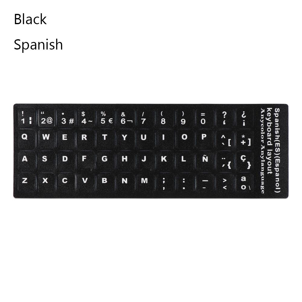 Odporna na zużycie miękka klawiatura naklejki hiszpański/angielski/rosyjski/Deutsch/arabski/włoski/japoński list zamiennik dla laptopa PC: Black Spanish
