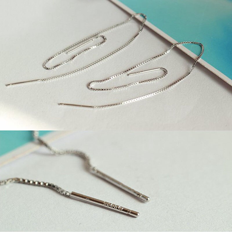 Minimalist Ear Thread Earrings 925-Sterling-Silver Long Chain Earrings for Women Delicate Silver Bar Earrings Threader