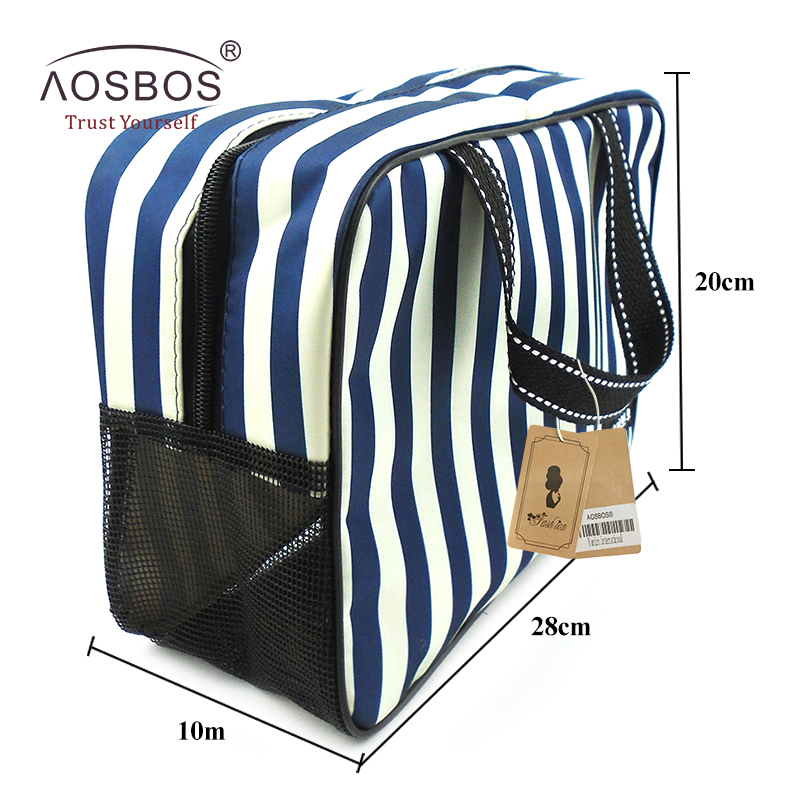 Aosbos Neue Mesh Gestreiften Kosmetik Taschen Große Kapazität Wasserdichte Oxford Toiletten Tasche Tote Frauen Männer Reise Veranstalter Make-Up Tasche