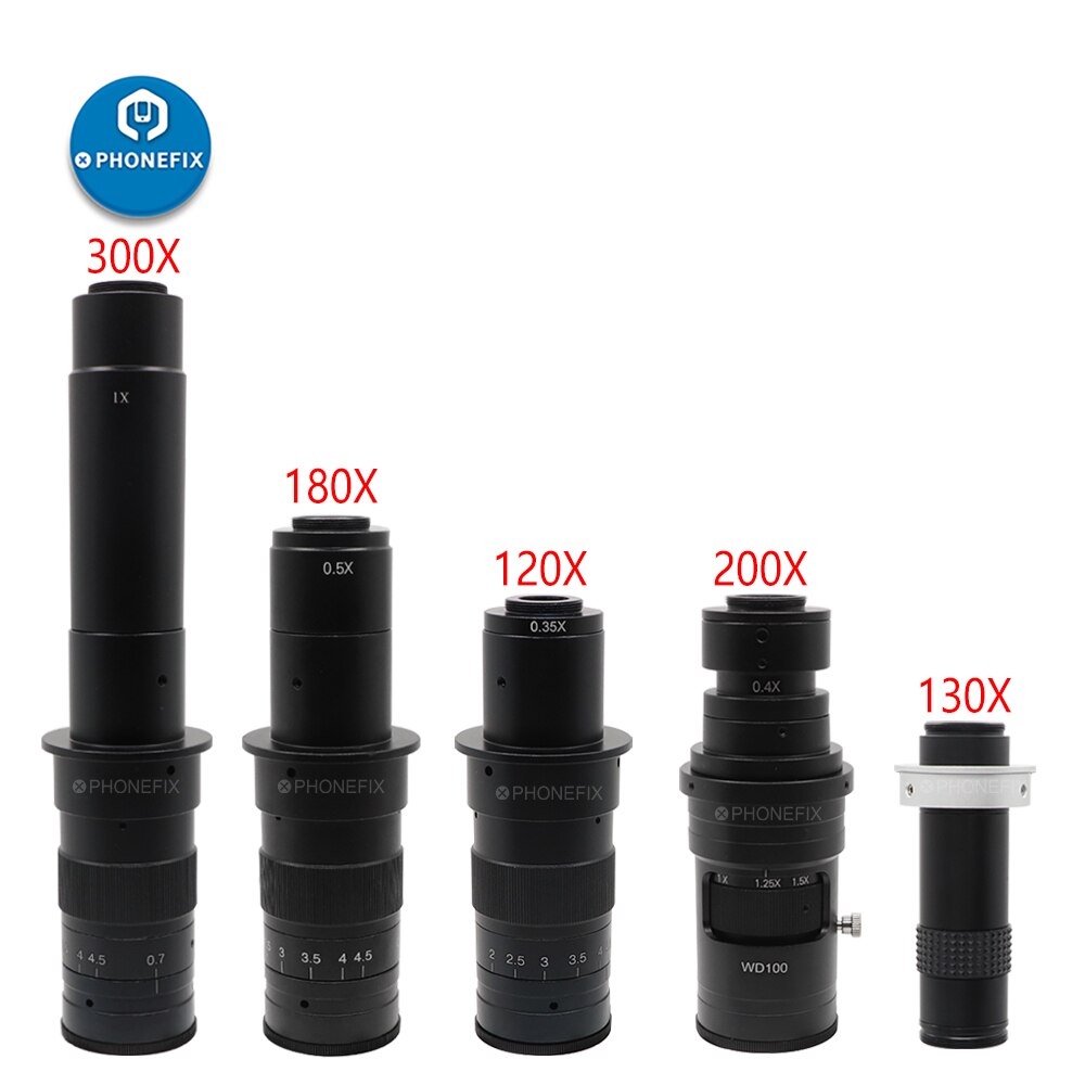 Adjustable Magnification 120X 130X 180X 200X 300X Zoom C Mount Lens Industry Video Microscope Camera for phone PCB SMD Soldering