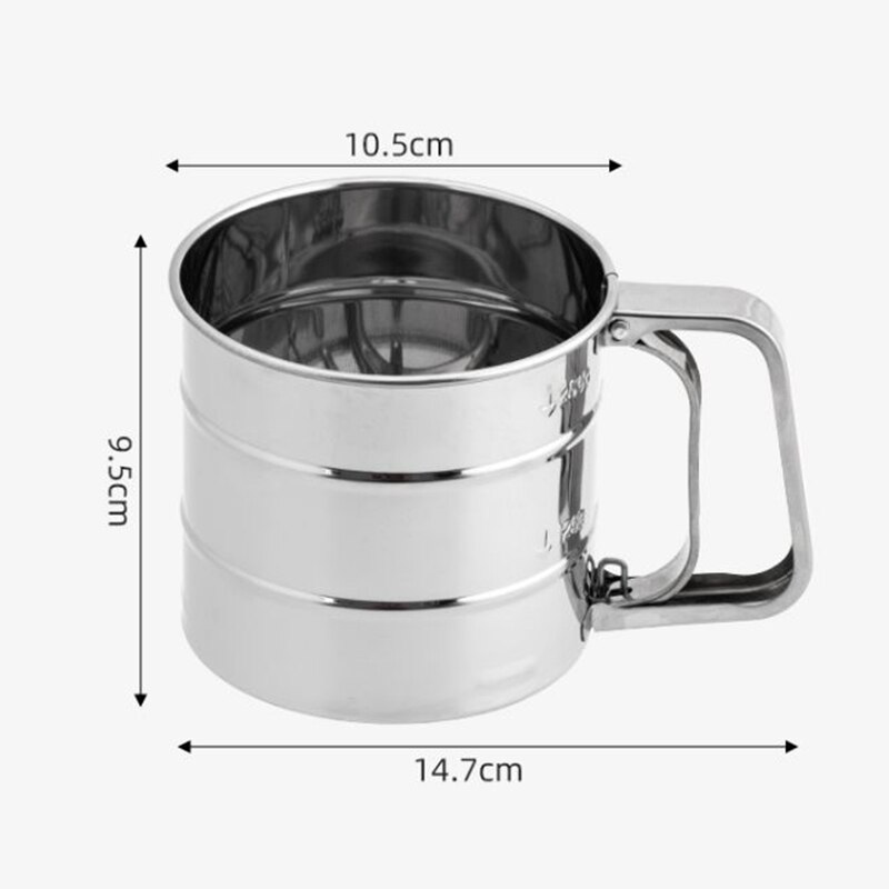 Stainless Steel Shaker Sieve Cup Powder Mesh Crank Flour Sifter with Measuring Scale for Flour Icing Sugar ,Small