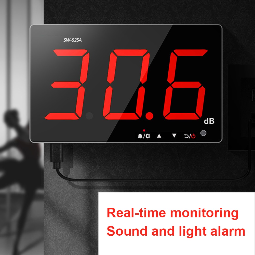 SW-525A Sound Level Meter Tester 30-130db Groot Lcd-scherm Muur Opknoping Soort Ruis Decibel Meten Tester Alarm