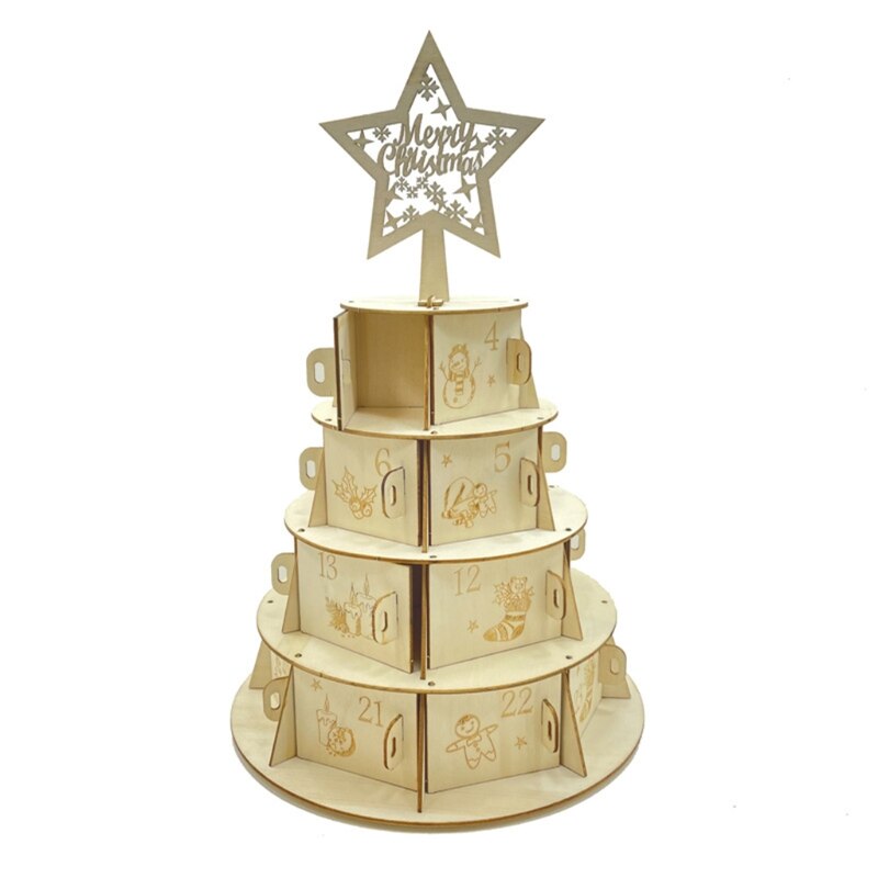Christmas Vintage Wooden Countdown Number Calendar Storage Box Christmas Presents Countdown Novelty DIY Presents Tags: Star