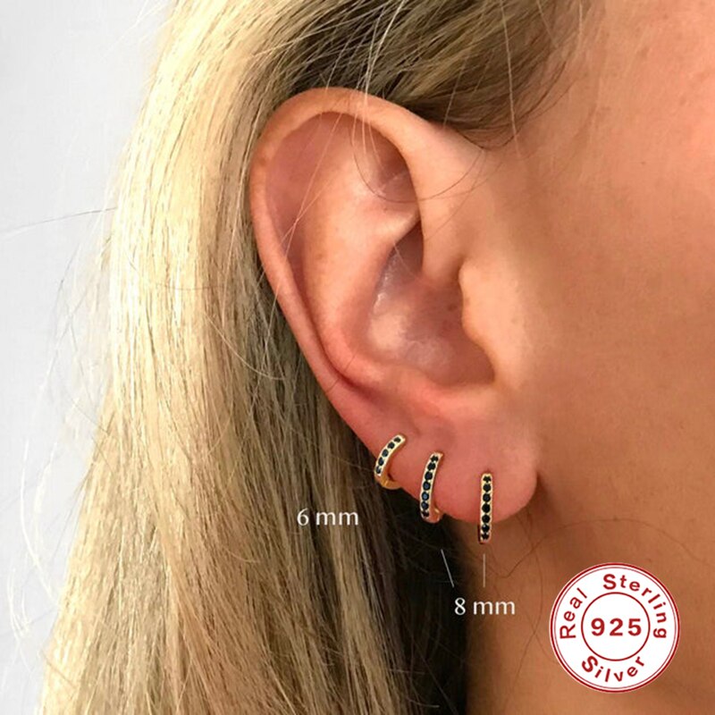 Luksus bling sort ziron 925 sterlingsølv pendientes ørebensspænde til jubilæums forlovelsesfest piercing bøjle øreringe