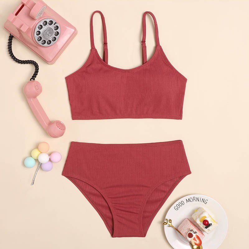 Retro Red Color Two Piece Teenage Girls Bikini Set Grandado Retro Red Color Two Piece Teenage Girls Bikini Set Grandado
