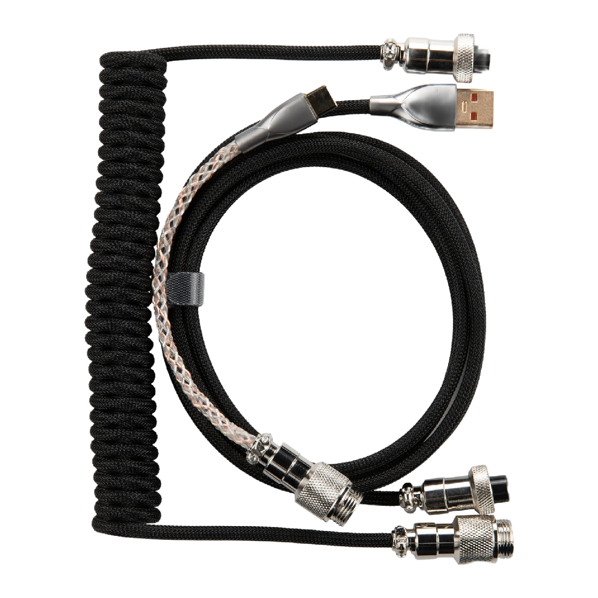 Lighting Coiled Keyboard Cable USB C Cable with RGB Line Mechanical Keyboard Cable Double-Sleeved Aviator Keyboard Cable: black