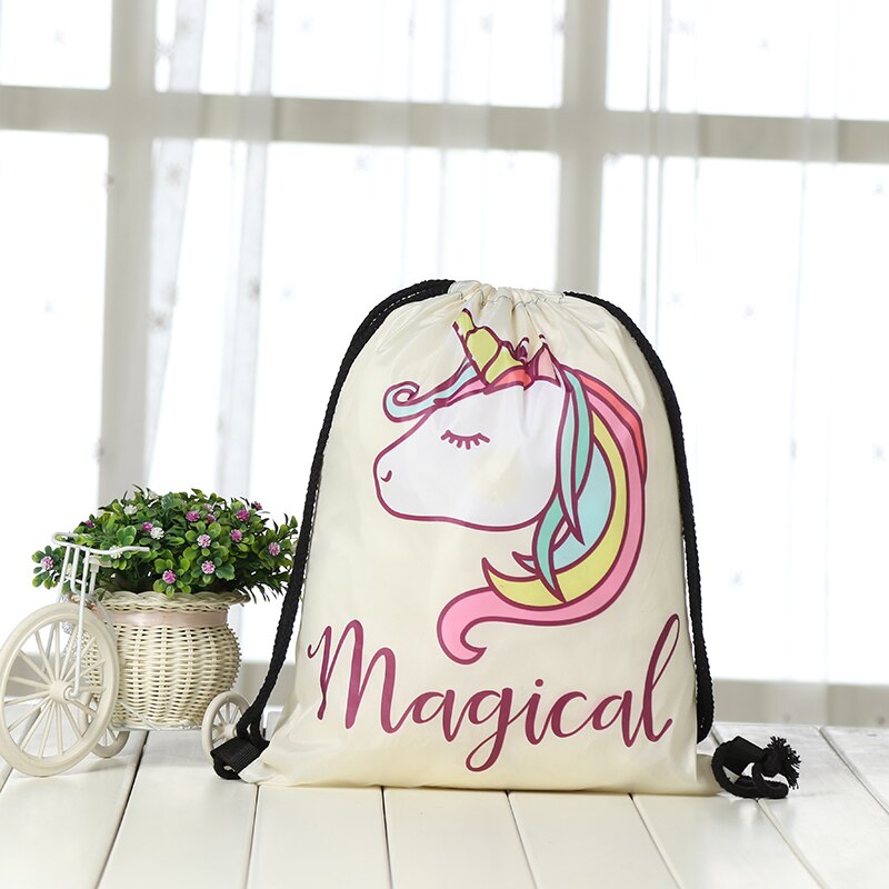 Koord Rugzak mode Vrouwen 3D afdrukken reizen knapzak mannen Casual tassen unisex vrouwen schouder trekkoord Eenhoorn tas: KS4-4-2