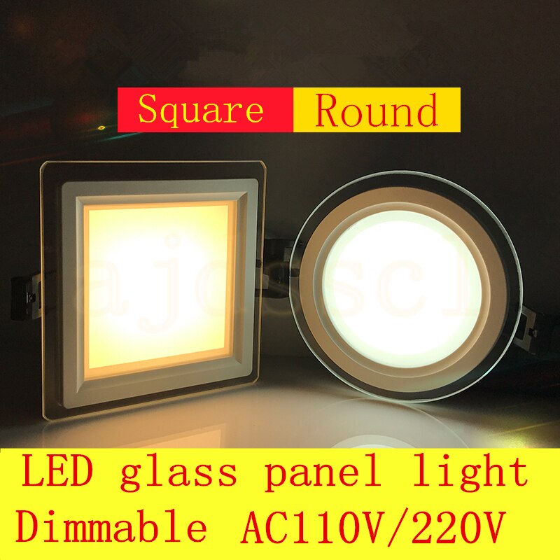 Led panel downlight rundt glass deksel lys 6w 12w 18w dimbare  ac110 v 220v høye lyse tak innfelte lamper  ac85-265 +  driver