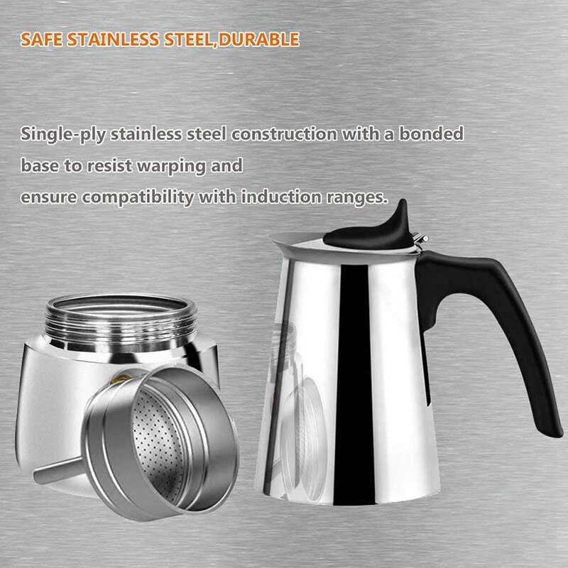 Top Rvs Moka Latte Espresso Draagbare Koffiezetapparaat Gasfornuis Filter Koffie Potten Percolator,300Ml