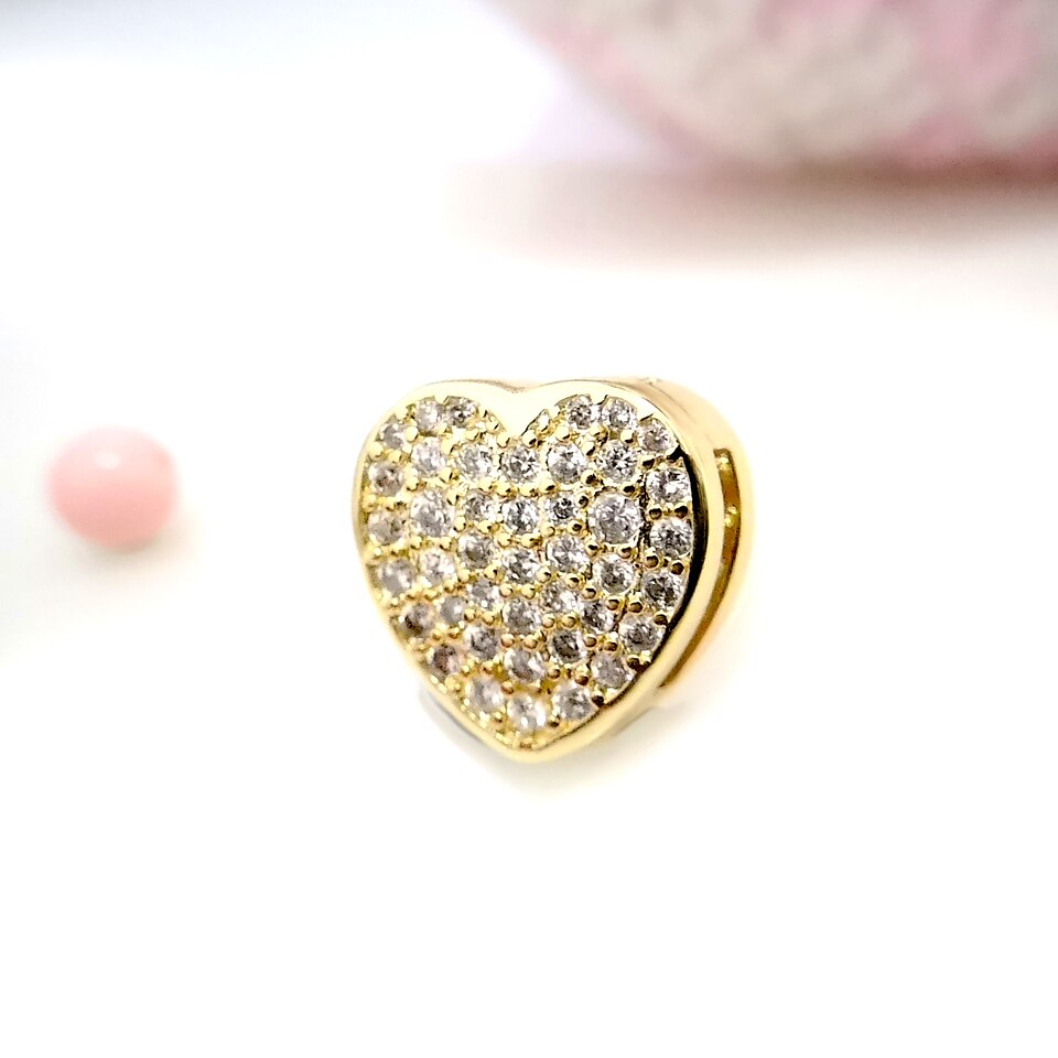 925 Sterling Silber Reize 3 farben Funkelnden CZ Herz-förmigen schnalle Original Reflexion passen Original Silber Armbinde