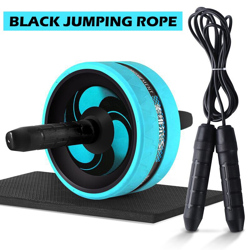 Roue abdominale silencieuse, corde à sauter, avec tapis pour exercices abdominaux, accessoires de musculation X61B: Blue with rope