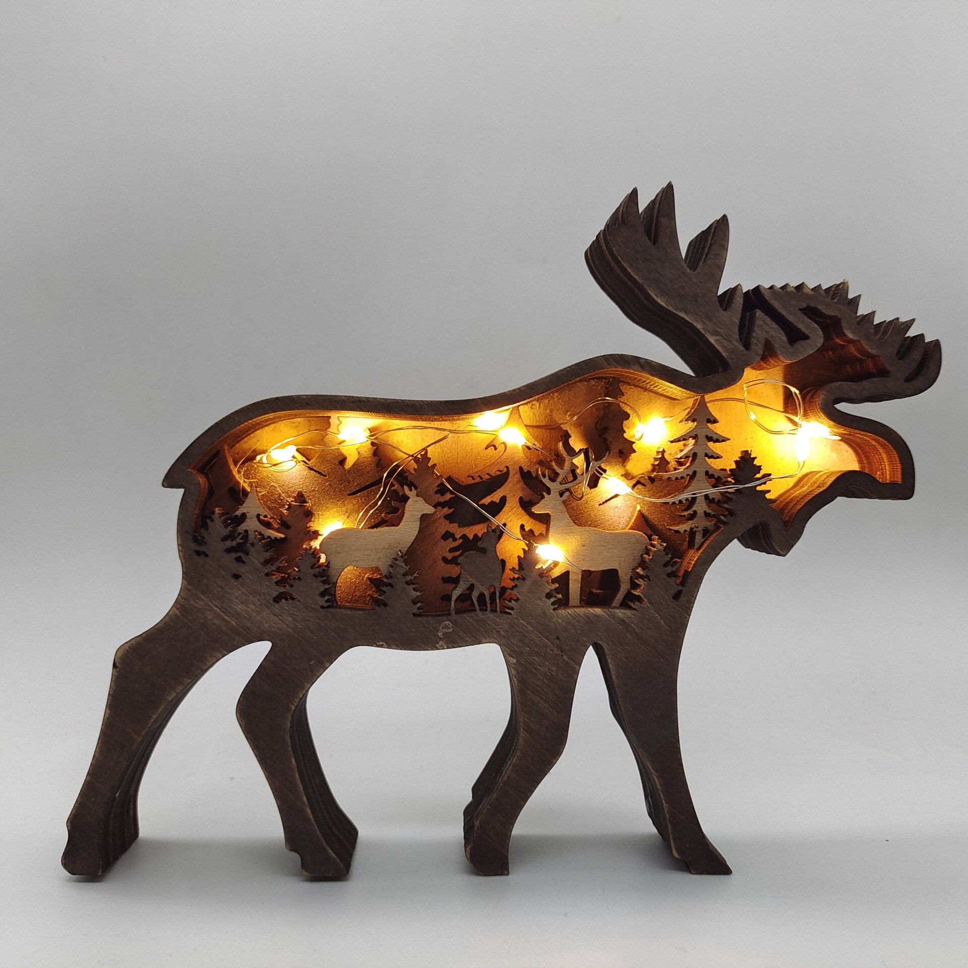 Estatua de lobo Animal de madera, tótem de lobo , artesanía decorativa para oficina y hogar, de Navidad, adornos de oso marrón de alce del bosque del norte