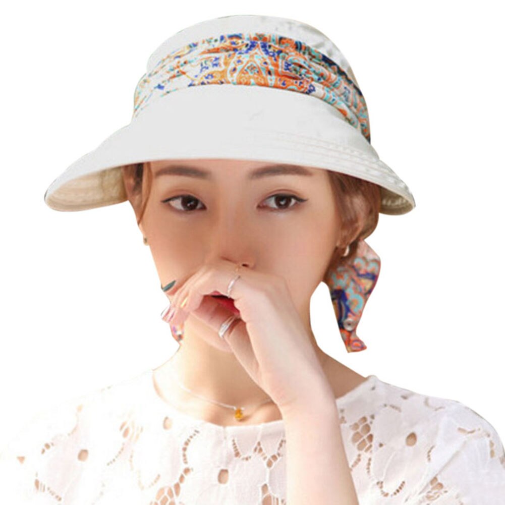 Casual kvinder sommer strandhatte solskærme kasket sammenklappelig anti-uv hat chapeau femme: Beige