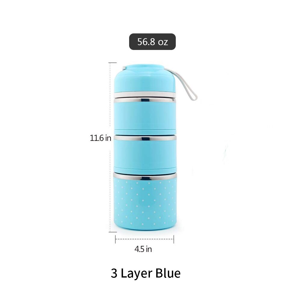 Three-Layer Leak-Proof Lunch Box Outdoor Bento Portable Food Storage Container Stainless Steel Flask Set For School Kids: blue 3 layer