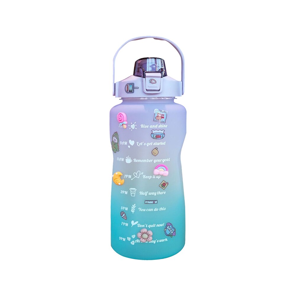 2L Wasser Flasche Stroh Tasse Große Kapazität Hohe Temperatur Kunststoff Wasser Tasse Zeit Skala matt draussen Sport Schüler Paar Tasse: 2000ML A