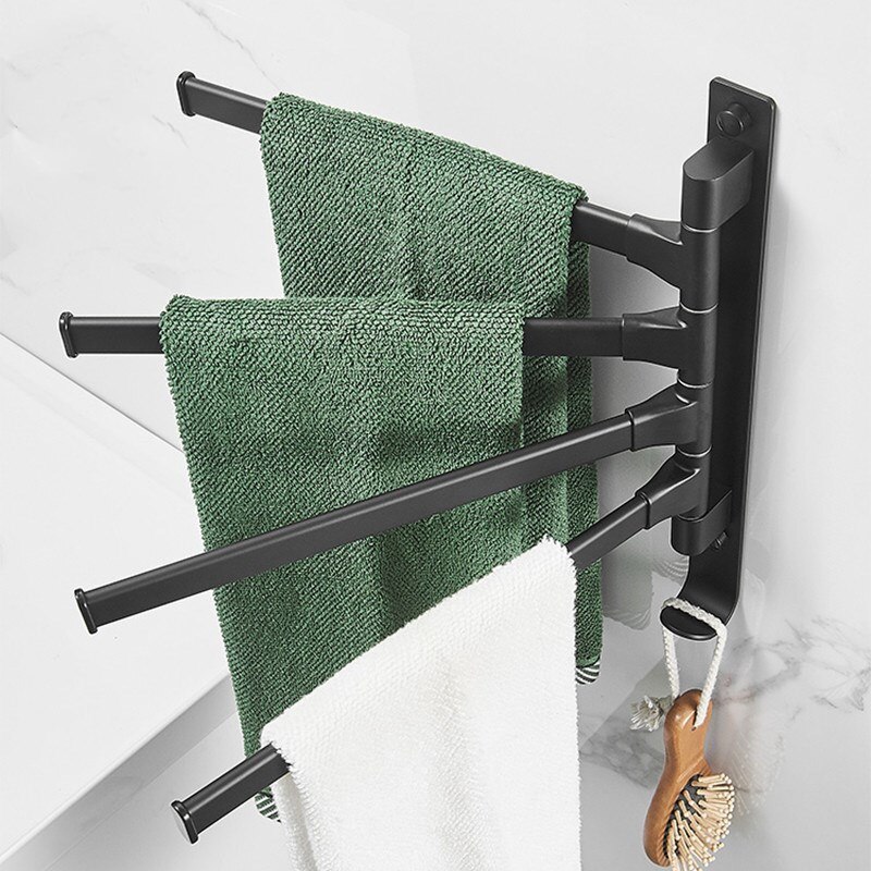 Nordic Handdoekenrek Zwarte Roterende Handdoek Bar Ruimte Aluminium Activiteit Handdoekenrek Wall-Hung Ponsen-Gratis Badkamer Opslag rack