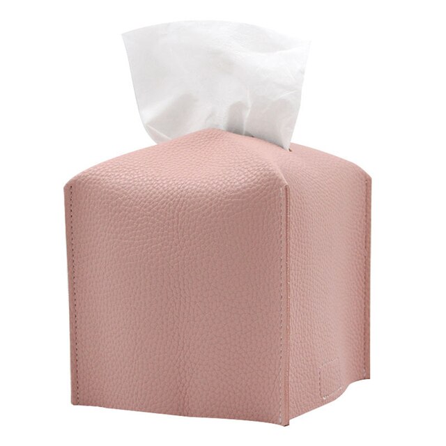 Tissue Box Cover Holder, Square Decoration Pu Leather Facial Tissues Case Roll Paper Dispenser For Bathroom Vanity Countertop: Pink-S