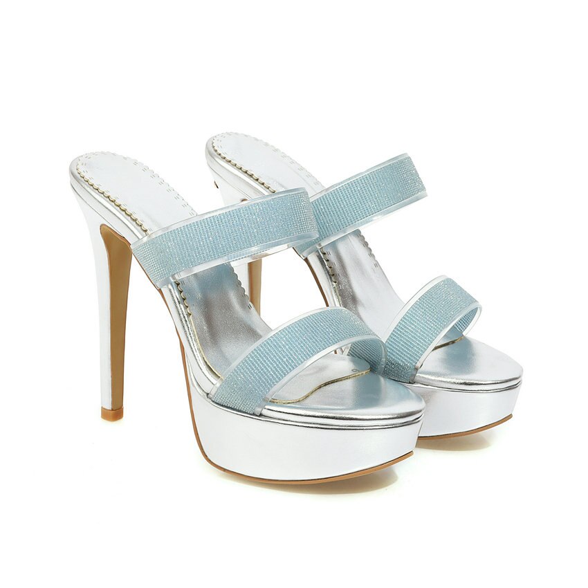 Qutaa platform slingback zomer dames pumps open teen pu leren sandalen dunne hak instappers damesschoenen maat 34-43: Zilver / 3