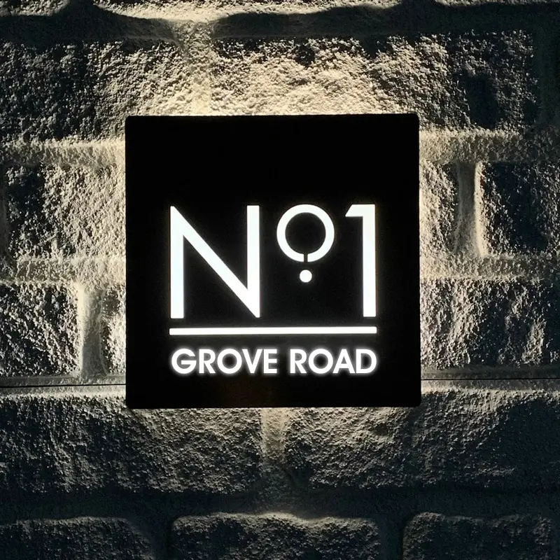 Home Custom House Number Sign LED Light Plate Number Box 3D Illuminated Square Acrylic Name Address Outside Door Plaque Decor