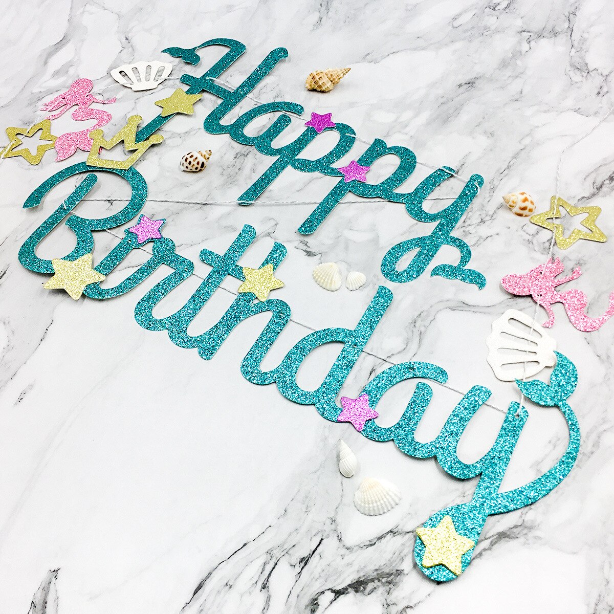 Glitter Mermaid Theme Banner Balloon Decorations Happy Birthday Birthday Mermaid Party Tiffany Blue Purple Banner Balloons