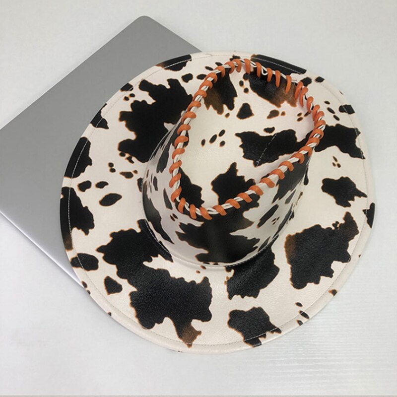 Kapelusz kowbojski krowa skóra ekologiczna z wzorem Zachodni kręcone rondo jeździecki kapelusz damski śliczny moda retro wakacyjny kapelusz hurtowo